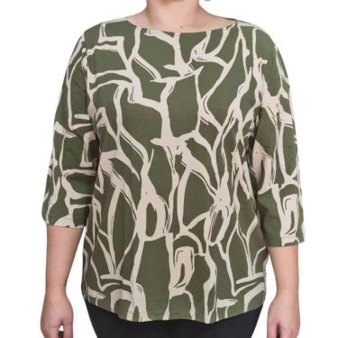 Imagem de Blusa Feminina Estampada Verde 3/4 Laiza Plus Size