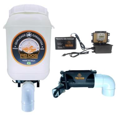 Imagem de Alimentador Automático com Reservatório de Ração de 25 Litros, Programável via Timer Convencional 12V para uso com Bateria 12V, Ideal para Cachorro Cavalo Bovino Ovelha Porco Galinha Pato Peixe