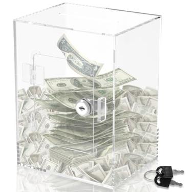Imagem de Cofrinho transparente de acrílico para adultos, caixa de economia de dinheiro de grande capacidade para economizar dinheiro com chave, cofrinho transparente resistente para economizar dinheiro para