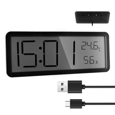 Imagem de Tcwhniev Relógio de parede digital com tela LCD de 8,5 polegadas, visor de temperatura recarregável ou alimentado por bateria, relógio de mesa fácil de usar para sala de estar, quarto, escritório