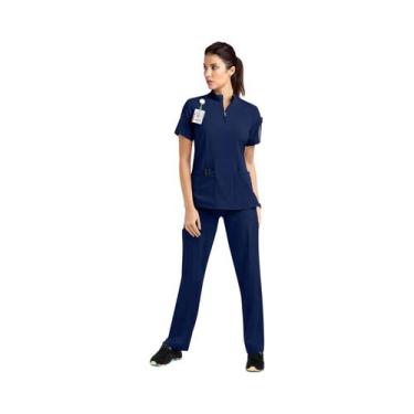 Imagem de Blusa Casual Feminina De Manga Curta Para Enfermeiras Com Zíper E Gola