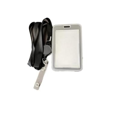 Imagem de Porta cartão crachá com cordão Suporte de plástico para cartão retrátil(preto)