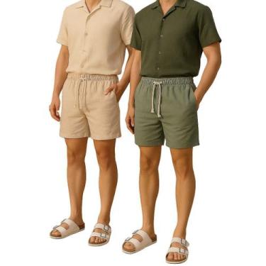 Imagem de Kit 2 Bermuda Short Linho Masculina Mauricinho Curto Bolso Faca Divers