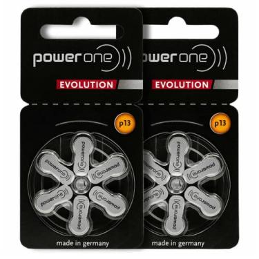Imagem de Baterias para aparelho auditivo PowerOne Evolution tamanho 13 1,45 V incluídas com melhor duração da bateria (12 baterias)