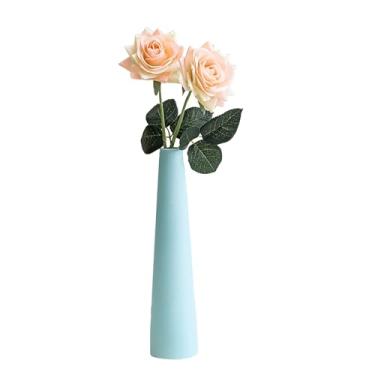 Imagem de Vaso de flores de cerâmica cônica de 21 cm de altura, vasos florais decorativos, vaso de haste única, peça central para casa, mesa de casamento, quarto, sala de estar, escritório (azul claro)