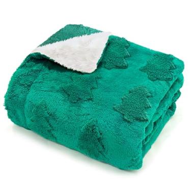Imagem de Cobertor de Natal sherpa 127 x 152 cm para decoração de casa, árvore de Natal verde jacquard flanela macia cobertor de lã para cama, sofá, decoração de Natal, presentes para mulheres, homens