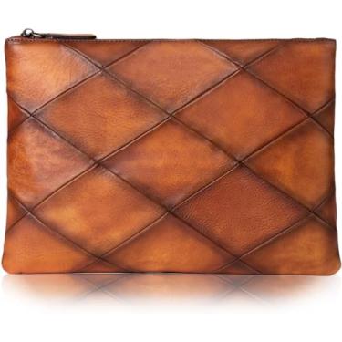 Imagem de Bolsa De Embreagem Grande Masculina Top Bolsa De Mão De Negócios De Couro Para 9,7 "tablet Carteira De Pulso De Pasta Versátil, Brown & Black