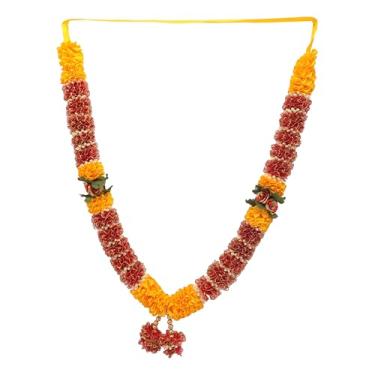 Imagem de Guirlanda de flores artificiais grandes Haar Mala para Ídolo-Mala para Deus Artigos de Pooja Sringar Tradicional Indiano Ornamento para Multiuso Puja Festival Decoração de Casa (Tamanho: -50,8 cm
