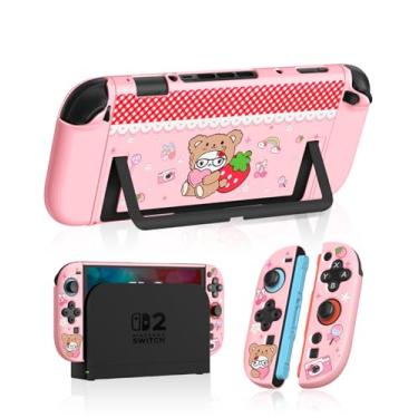 Imagem de Gurgitat Dockable Case for Nintendo Switch 2 - Cute Kawaii Cartoon Design Soft TPU Grip Cover for Joy-Con PK Bear Cat PC for Switch 2 Protective Case 2025 for Girls Boys Teens