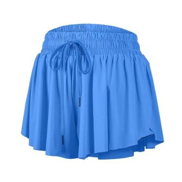Imagem de Shorts luogongzi 2 em 1 Flowy Gym para mulheres, ioga, azul, tamanho L
