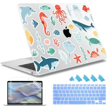 Imagem de May Chen Capa compatível com MacBook Air de 13 polegadas (modelos A1369 e A1466, versão mais antiga 2010-2017), capa rígida de plástico com capa de teclado e protetor de tela, vida marinha
