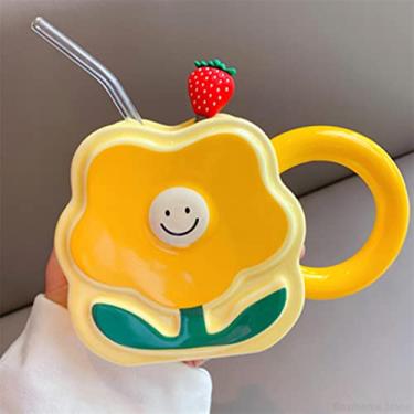 Imagem de Caneca de cerâmica com flor criativa de 400 ml para escritório xícara de café fofa casa café da manhã leite chá casal copo de água