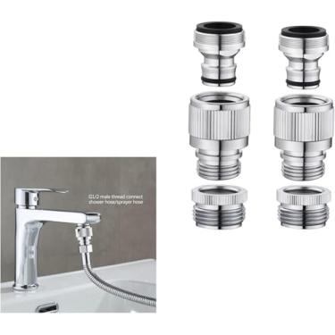 Imagem de 2 conjuntos de adaptador de mangueira de torneira de conexão rápida adaptador de torneira conectado ao adaptador de pia de mangueira de jardim para máquinas de lavar, chuveiros, conector de chuveiros