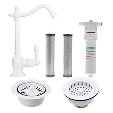 Imagem de Westbrass CO135-50 22,86 cm Victorian 1 alavanca kit de torneira de água fria com filtro, 2 cartuchos de pacote, filtro de pia de cozinha e acabamento de eliminação, revestimento em pó branco