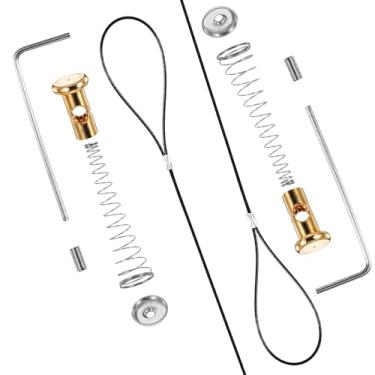 Imagem de 2 conjuntos de puxadores de cabo de trinco de portão, corda de trava com mola, mola preta com abridor de porta ajustável, abridor de trava de trinco para portão de cerca de madeira, trava de portão de