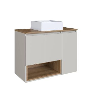 Imagem de Gabinete de Banheiro Suspenso 80cm com Cuba 3 Portas Marrom/Arenas Cecília BL9220 - Faema Móveis