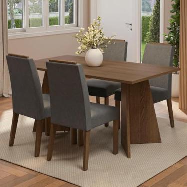 Imagem de Conjunto Sala de Jantar Tampo de Madeira 4 Cadeiras Rustic/silver Évora Madesa