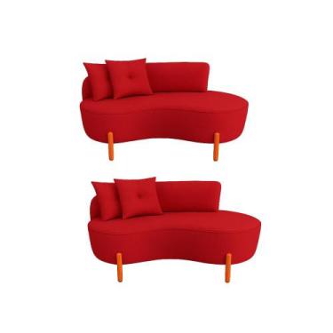 Imagem de Kit 02 Sofá Orgânico 2 Lugares C/2 Almofadas Curvo Sala Recepção Luna 