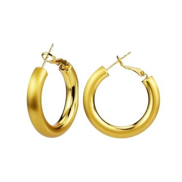 Imagem de ANGLEQUEEN Brincos de argola de ouro para mulheres, brincos grossos de cobre, grosso, redondo, brinco vazado, joia moderna, presente 30/40/50 mm, Large, Cobre, Sem pedra preciosa