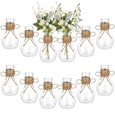 Imagem de 12 vasos de plástico em massa para centros de mesa, vaso de flor de abacate de 12 cm, vasos de flores pequenos para decoração de mesa de quarto de casamento (estilo mini lâmpada)