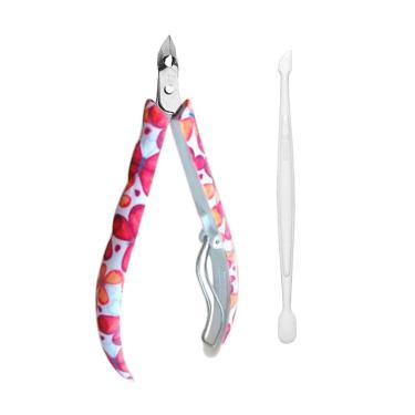 Imagem de Kit Alicate para Cutícula + Espátula Dupla Mundial Style Borboleta Cores Ref: 758
