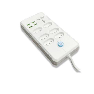 Imagem de Extensão Elétrica Compacta Régua 110v 220v Cabo 2 Metros 7 Tomadas 4 U