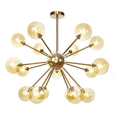 Imagem de Lustre de bola de vidro de meados do século com acabamento em latão, luminária pendente de 18 galhos, G4, semi-embutida, luminária suspensa para sala de estar, cozinha e escadas, abajures de