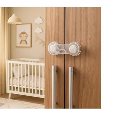 Imagem de Kit 10 Travas Porta Gaveta Geladeira com Adesivo 3M Cores (Transparente)