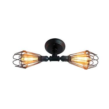 Imagem de Luminária de teto semi-embutida em gaiola de ferro preta estilo industrial lâmpada de parede e teto de dupla finalidade para quarto e sala de jantar