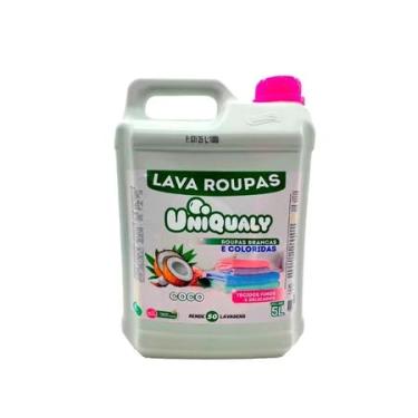 Imagem de Lava Roupa Uniqualy Sabão Líquido Roupas Brancas E Coloridas Com Óleo De Coco Natural Galão 5L