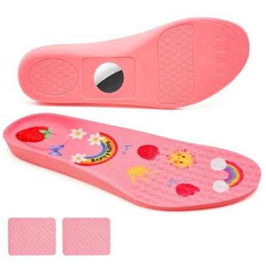 Imagem de NUIDOW Palmilhas para dispositivo de rastreamento de airtag – suporte confortável e oculto para crianças/desenho animado fofo (rosa, 2,5 crianças grandes - 4 crianças grandes)