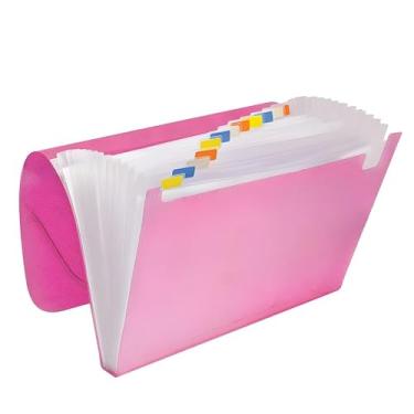Imagem de Pasta Sanfonada A4 com 12 Divisórias em Plástico - Pasta Organizadora para Documentos Escolares e de Trabalho, Pasta com Material Impermeável - Cores a Escolher(Rosa)