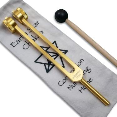 Imagem de Diapasão Schumann Ponderado de 93,96 Hz com Engrama Estrela da Terra - Bolsa de Transporte e Atacante - Instrumentos de Cura de Som e Harmonização de Biocampo - Alinhamento de Chakra - Ferramentas de