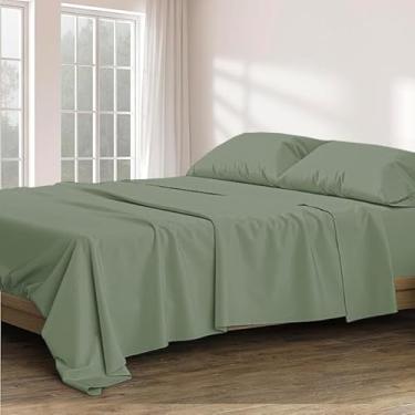 Imagem de Conjunto de lençóis de cama 4 peças king size 100% algodão egípcio 800 fios 38 cm bolso profundo qualidade hotel premium macio e macio luxuoso macio - Sálvia lisa
