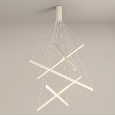 Imagem de 5 Luzes Modernas LED Foyer Lustre Geométrico Branco Minimalista Longo Linear Pendente Luz Controle Remoto Sputnik Lustre de Teto Alto Para Entrada Escadaria Sala de Estar Hotel Escritório