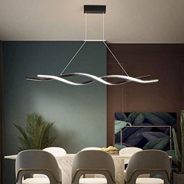 Imagem de Lustre LED Pendente de Teto Regulável com Controle Remoto Luminária Pendente Alumínio Acrílico Moderno Lustre LED Decoração de Ilha de Cozinha Luz Pendente, Preto-47,2 * 5,5 pol.
