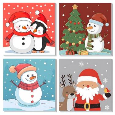 Imagem de DOMROM Kit de pintura emoldurada de Natal por números para adultos, kit de pintura de desenho animado por números para iniciantes com cavalete de madeira, kits de pintura a óleo DIY para decoração de