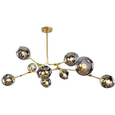 Imagem de Lustre E27 Nordic Glass Ball Chandelier Altura ajustável, Lustre preto fosco, E26 Metal Hand Blow Branches Pendant Light, Luminárias de globo de meados do século de 79"