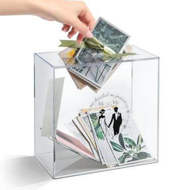 Imagem de Giadun Caixa de cartão de acrílico com compartimento para casamento, grande caixa de cartão de presente transparente, porta-cartões de felicitações para desejar, suporte de caixa de dinheiro,