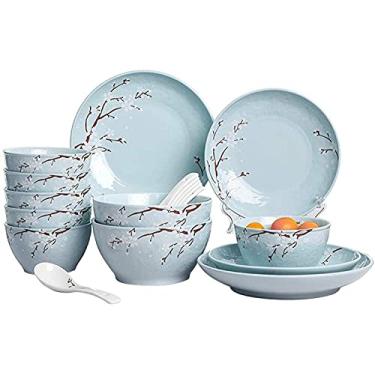 Imagem de Prato de jantar luxuoso para festas ou presentes, conjunto de louça de 18 peças – conjunto de cozinha de cerâmica – 8 tigelas, 4 pratos laterais e 6 colheres de sopa, restaurante de festa familiar