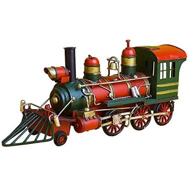 Imagem de Modelo retrô americano de locomotiva a vapor, locomotiva a vapor de lata, artesanato de metal para decoração de casa, armário de vinho, janela, enfeite de Natal, presente