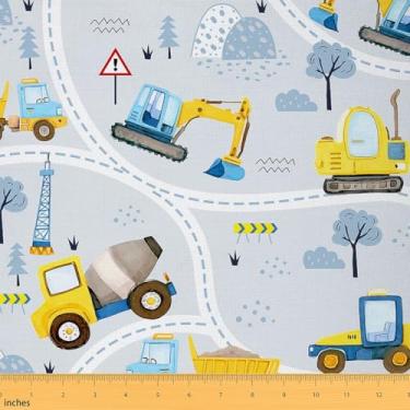 Imagem de jejeloiu Tecido de escavadeira da The Yard Tecido de estofamento de veículos de construção para costura, equipamentos de artesanato, caminhões, impermeável, decoração interna e externa para projetos