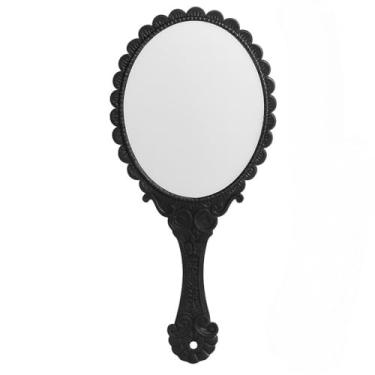 Imagem de Espelho de Mao, Espelho de Mão Princesa Portátil com 2 Lados E Zoom para Maquiagem Skincare E Cílios Vintage(Espelho Preto 1 Lado)