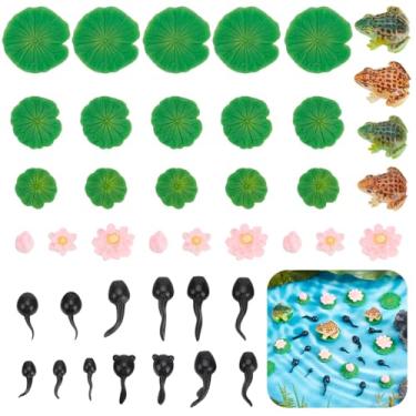 Imagem de PH PandaHall 11 estilos de acessórios de jardim de fadas, mini sapo de resina, 41 peças, estatuetas de lótus em miniatura, estatueta de girino, plantas, almofada de lírio, ornamentos para jardim