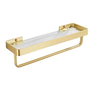 Imagem de WYUYIWH Suporte de chuveiro de vidro prateleira de chuveiro sem perfuração, adesivo de parede com toalheiro para banheiro, dourado, 40 cm