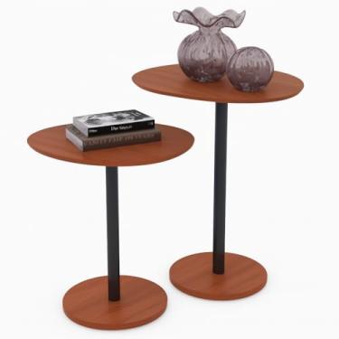 Imagem de Mesa de Canto para Sala, Mesa de Canto Sofa, Kit 2 Mesa Lateral Orgânica de Canto Design Haste Preta Monopé de Apoio(Freijó)
