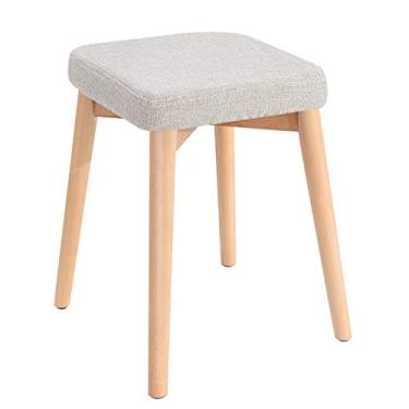 Imagem de Cadeira de jantar de madeira maciça Cadeira de maquiagem Cadeira para vestir, Moda Trocador de sapatos Cadeira quadrada Cadeira de estar Cadeira Tecido Pequeno Banco criativo