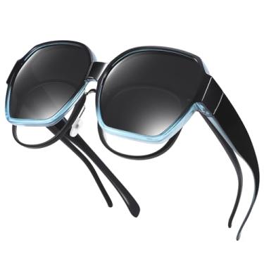 Imagem de TINHAO Óculos de sol grandes para homens e mulheres, óculos de sol quadrados polarizados com lente de proteção UV400 (azul claro gradiente, preto/não espelhado)