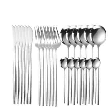 Imagem de Kit 24 Talheres De Aço Inox Garfo Colher Faca Colher De Mesa Para Uso Em Casa, Restaurantes Conjunto De Talheres(Prata)