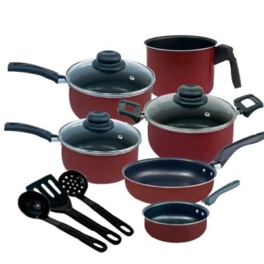 Imagem de Jogo de Panela Antiaderente, Caçarola com Tampa de Vidro, Revestimento Reforçado(Vermelho)